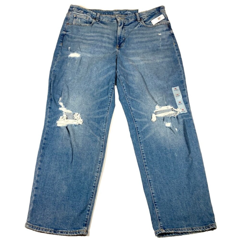 Old Navy Womens OG Loose High-Rise Jeans Size 18 18W L30 Distressed Look Denim